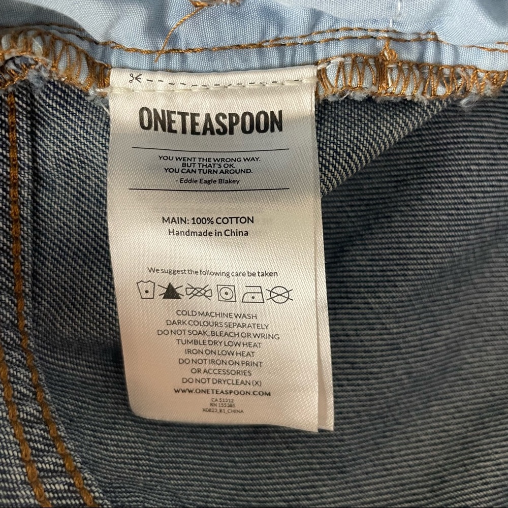 ONE TEASPOON NWT 2020 HIGH WAIST DENIM MINI SKIRT BLUE MOON PAINT SPLATTER 29 - Picture 9 of 9
